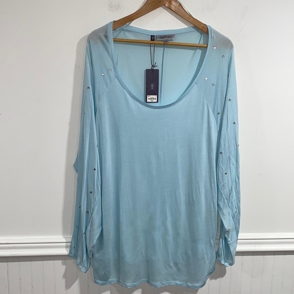 Jennifer Lopez shirt light blue long sleeved 3x Clear beads on sleeves - Picture 7 of 7